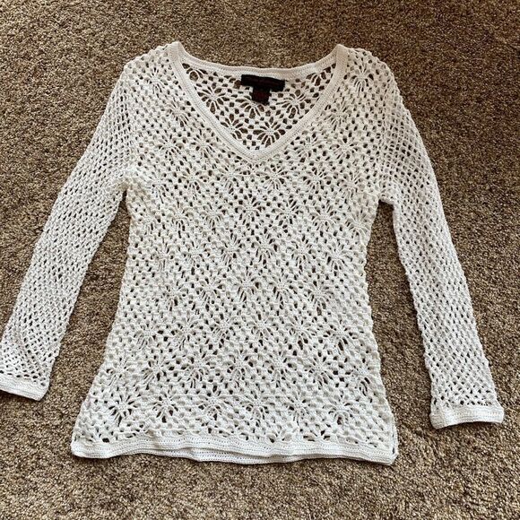 💼Beautiful Crocheted Sweater, Long Sleeve, V-neck - Picture 9 of 9